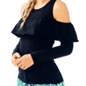 Lilly Pulitzer Size Small Burke Black Onyx Metallic Open Shoulder knit Top